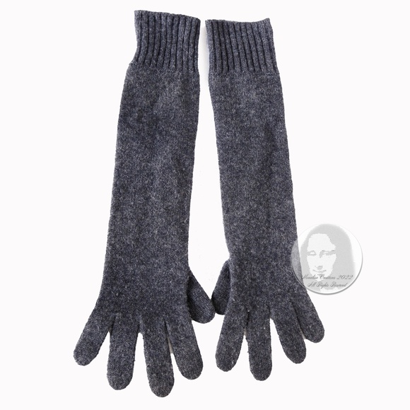 Hermes Gloves Ladies Cashmere Wool Knit Gris Charcoal Gray Soft Luxury Sz 00 - Picture 3 of 7